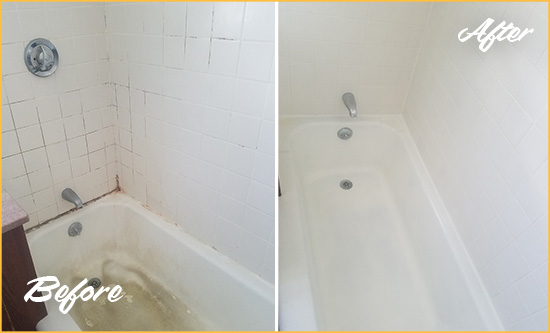 Before and After Picture of a Crescent Valley Bathtub Caulked to Repair Cracks