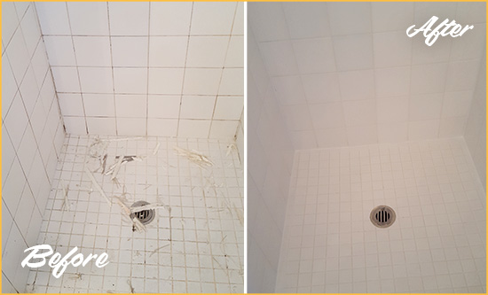Before and After Picture of a Cromwell Bathroom Re-Caulked To Repair Damaged Caulking