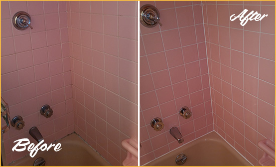 Before and After Picture of a Holly Bathtub Caulked to Eliminate Mold