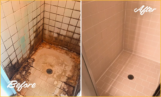 Before and After Picture of a Crescent Valley Shower Caulked to Fix and Prevent Water Damage