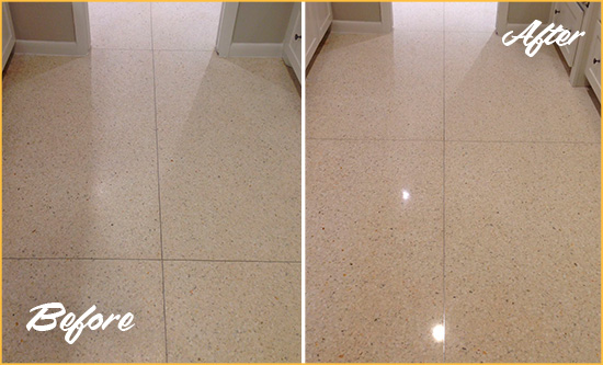 Before and After Picture of a Alderton Granite Stone Floor Polished to Repair Dullness