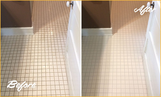 Before and After Picture of a Lofall Bathroom Floor Sealed to Protect Against Liquids and Foot Traffic
