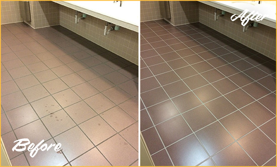 Before and After Picture of a Lofall Restroom Sealed to Help Protect Against Scratches