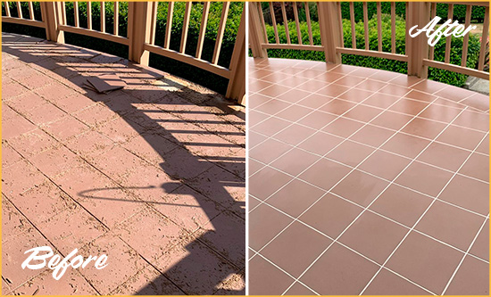 Before and After Picture of a Bryn Mawr-Skyway Hard Surface Restoration Service on a Tiled Deck