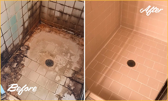 Before and After Picture of a Saint Clair Hard Surface Restoration Service on a Tile Bathroom to Repair Water Damage