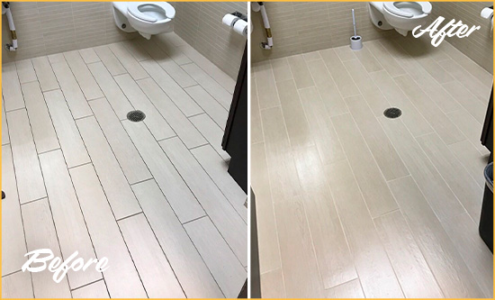 Before and After Picture of a Littlerock Office Restroom's Grout Cleaned to Remove Dirt