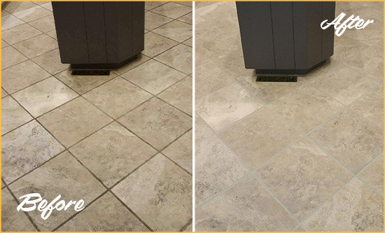 Before and After Picture of a Cumberland Kitchen Floor Grout Sealed to Remove Stains