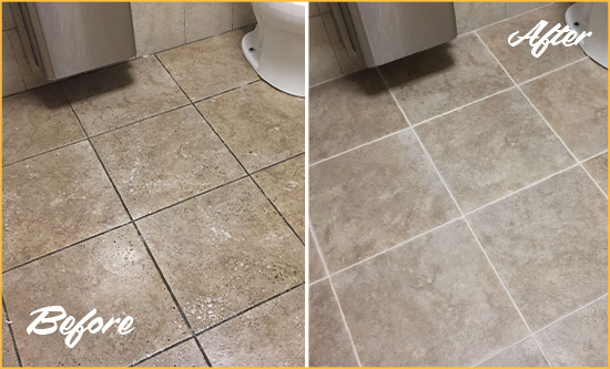 Before and After Picture of a Alder Restroom Floor Cleaned to Eliminate Dirt