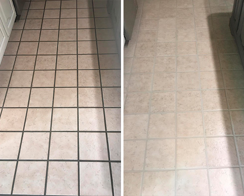 Kitchen Floor Before and After Grout Sealing in Lakewood WA