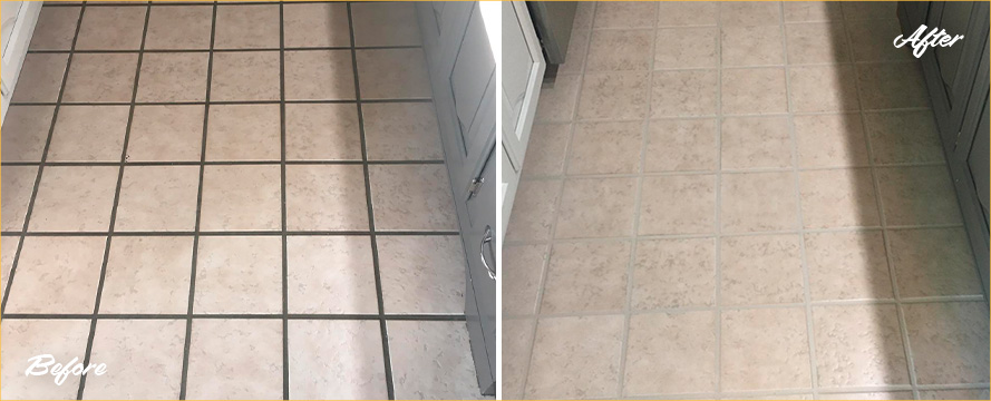 Kitchen Floor Before and After an Effective Grout Sealing in Lakewood WA