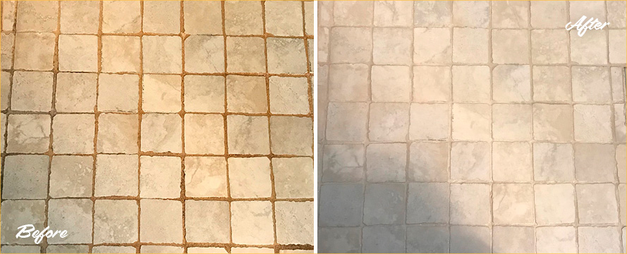 Shower Floor Before and After a Grout Cleaning in Graham, WA