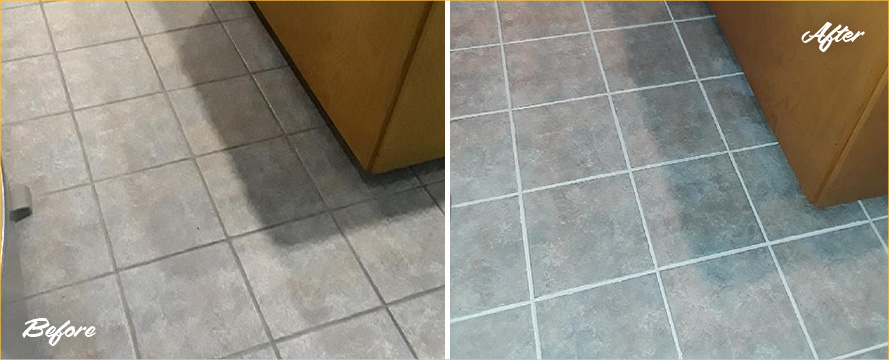 Kitchen Floor Before and After a Grout Cleaning in Auburn, WA