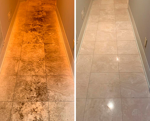 Floor Before and After a Stone Cleaning in Tacoma, WA