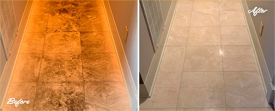 Floor Before and After a Superb Stone Cleaning in Tacoma, WA