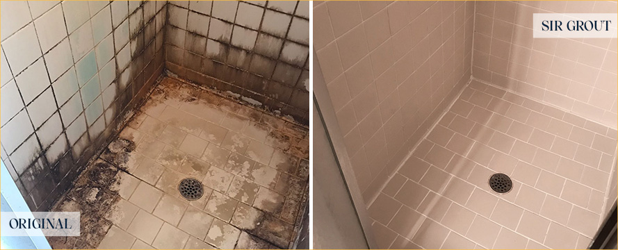 Shower Before and After Our Remarkable Hard Surface Restoration Services in Lakewood, WA