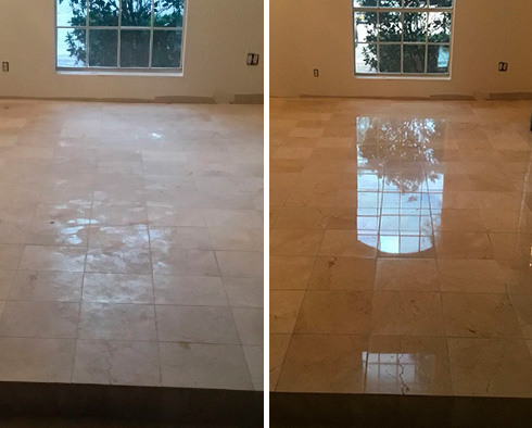 Floor Before and After a Stone Polishing in Bonney Lake, WA