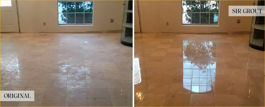 Marble Floor Before and After a Stone Polishing in Bonney Lake, WA