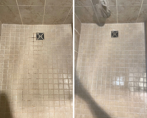 Shower Before and After a Grout Cleaning in Tacoma, WA