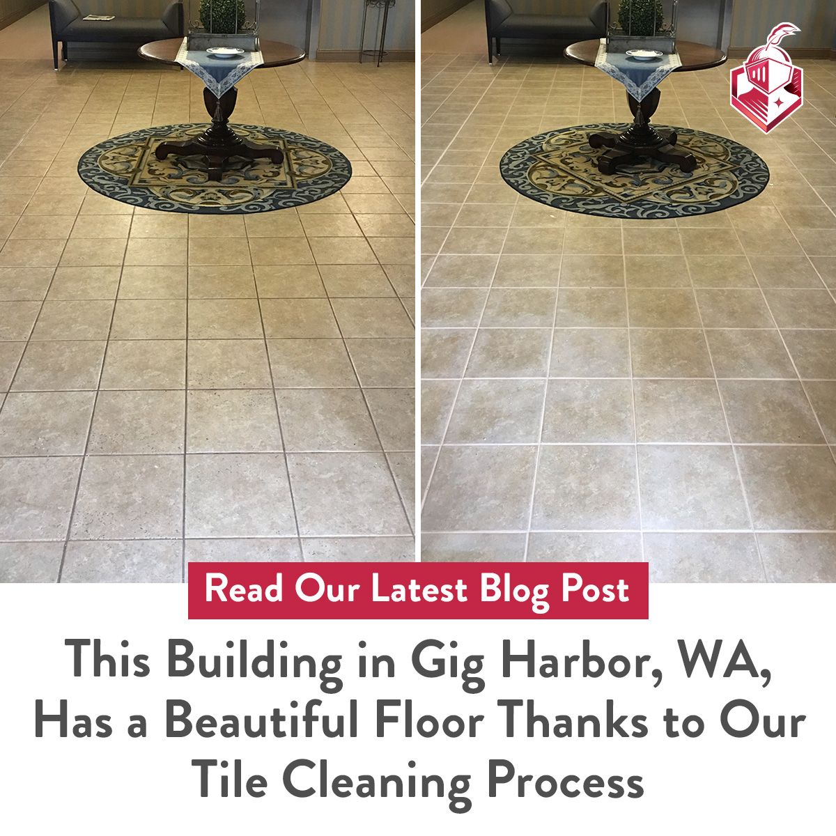 This building in Gig Harbor, WA, has s beautiful floor thanks to our tile cleaning process